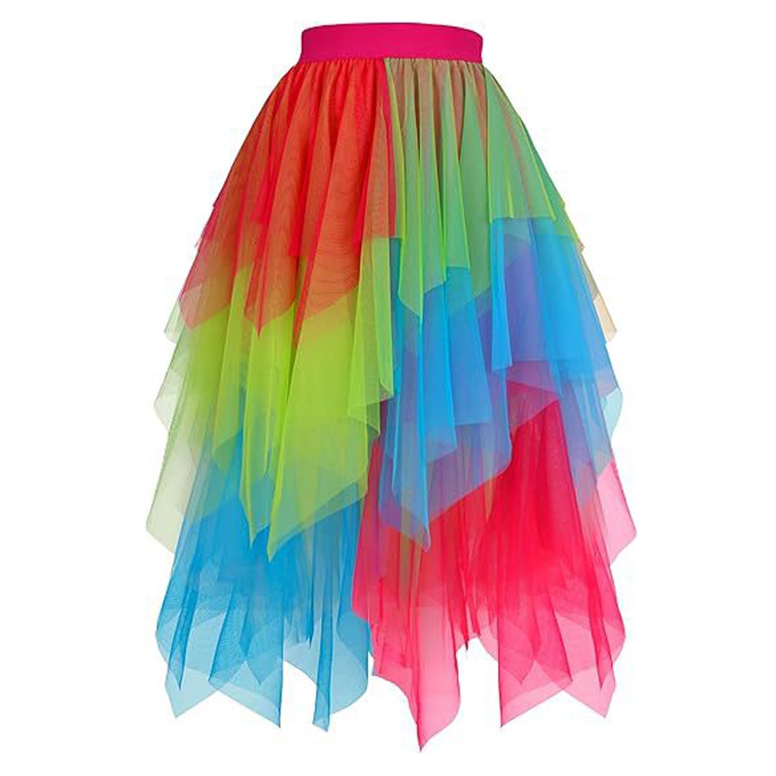 Tulle Skirt Women's Tulle Skirts High Low Layered Puffy Fairy Skirt Tulle Skirts A-line Irregular Midi Long Tutu Skirt with Glitter Sequins Ballet Tutu Prom Party Carnival Costume, #218-Rainbow
