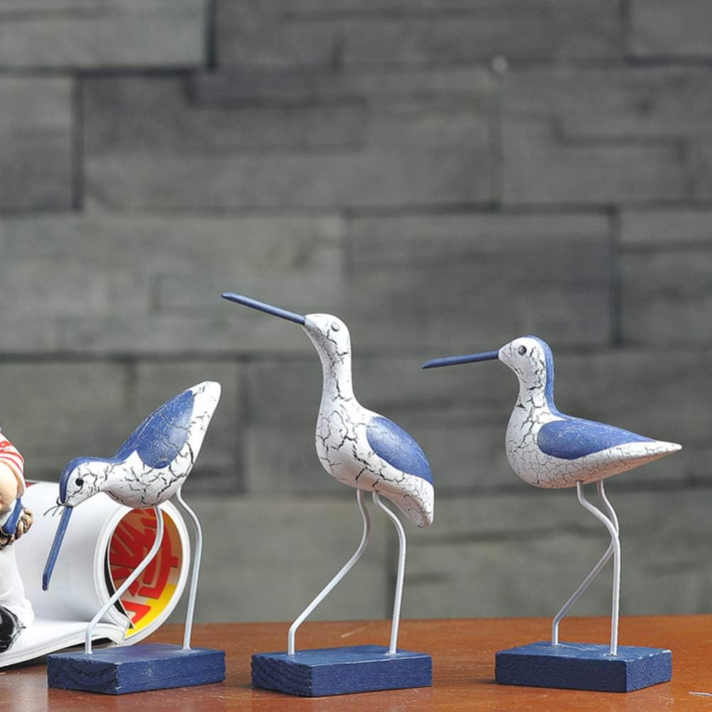 EXCEART 3pcs Wooden Seagull Figurine Nautical Decorations Ornaments Mediterranean Style Coastal Beach Room Garden Decoration for Living Room Bedroom