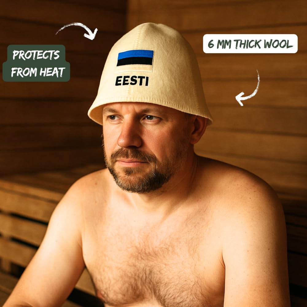 Naturalna czapka do sauny "Estonia", biała, 100% wełna organiczna, filcowa czapka do sauny dla mężczyzn i kobiet, do rosyjskiej banii, chroni głowę przed wysoką temperaturą, w zestawie