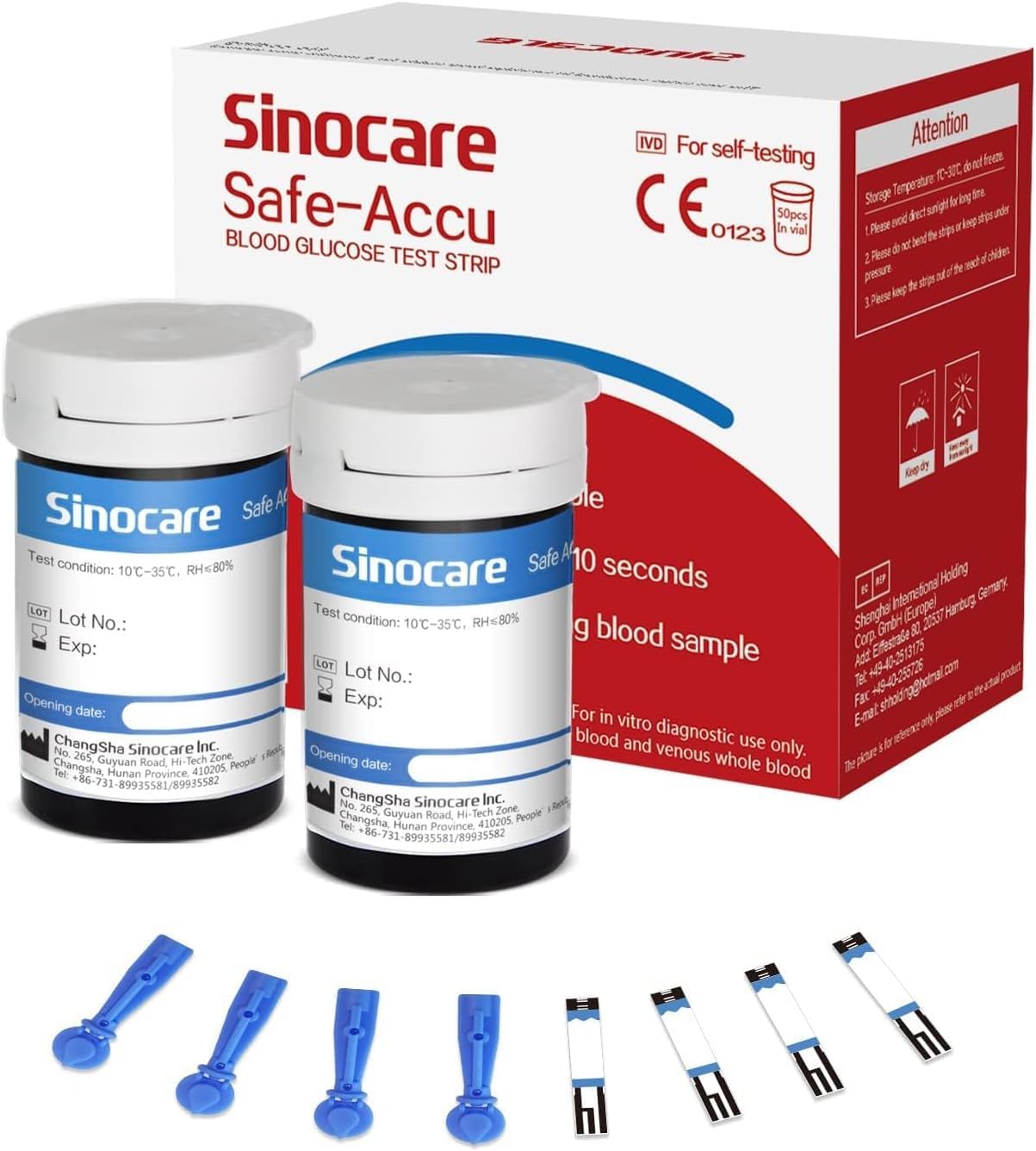 sinocare Tiras en Sangre Prueba, 50 x Tiras Sin Lancetas en Sangre, Solo para Safe-Accu (Sin Lancetas) Certificado ClimatePartner
