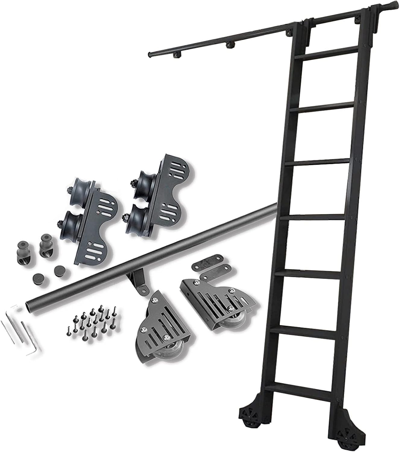 DFGHNBVC Retractable Rolling Library Ladder Track, Library Ladder Rail With Wheels, Sliding Movable Retractable Library Ladder Hardware Set,20Ft/600Cm Track Kit