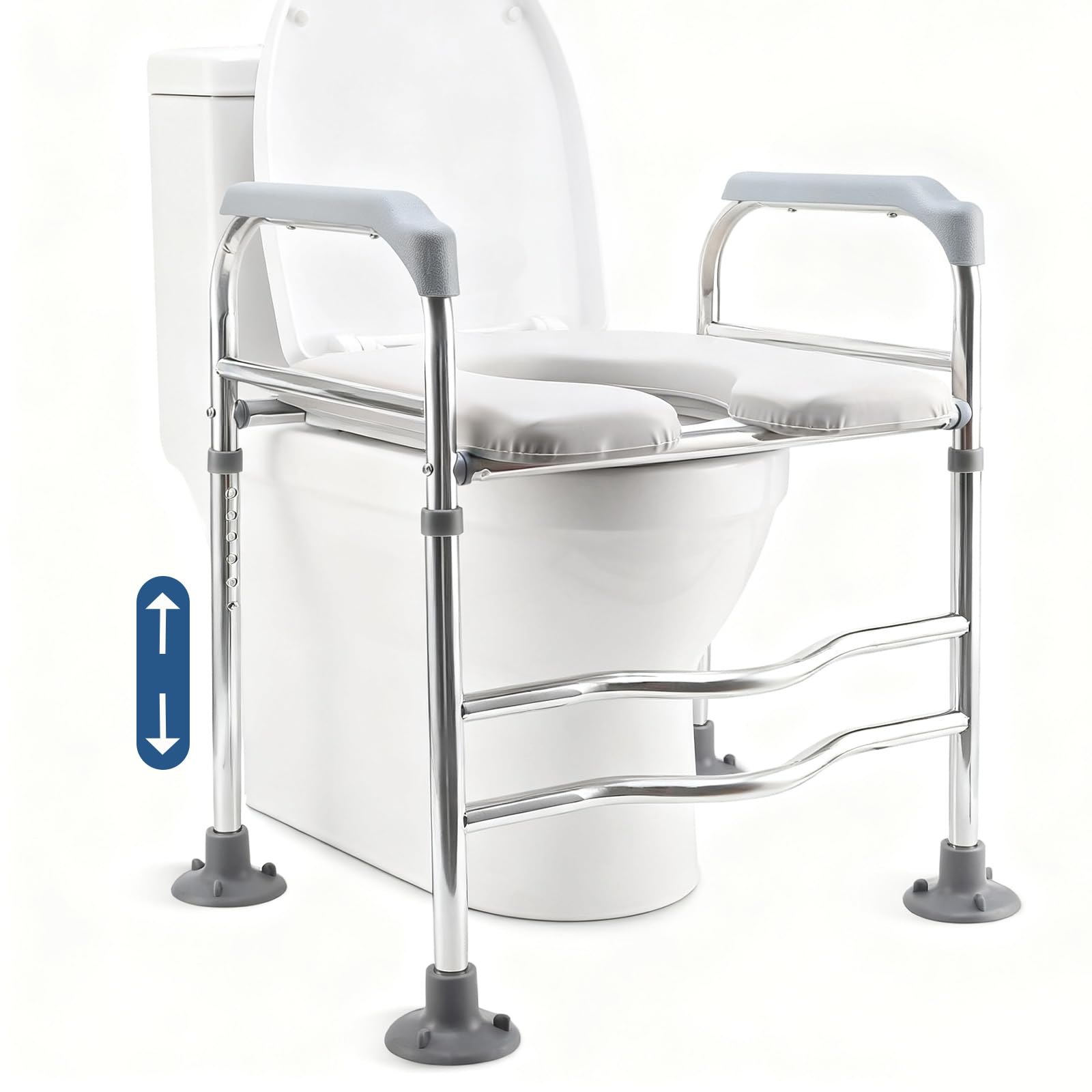 Rialzo WC per Anziani, Sedile del Water Rialzato con Braccioli e Seduta Imbottita Regolabile in Altezza 66-74 cm Comoda WC Alzata Water per Anziani, Disabili, Incinte, Ausilio da Bagno