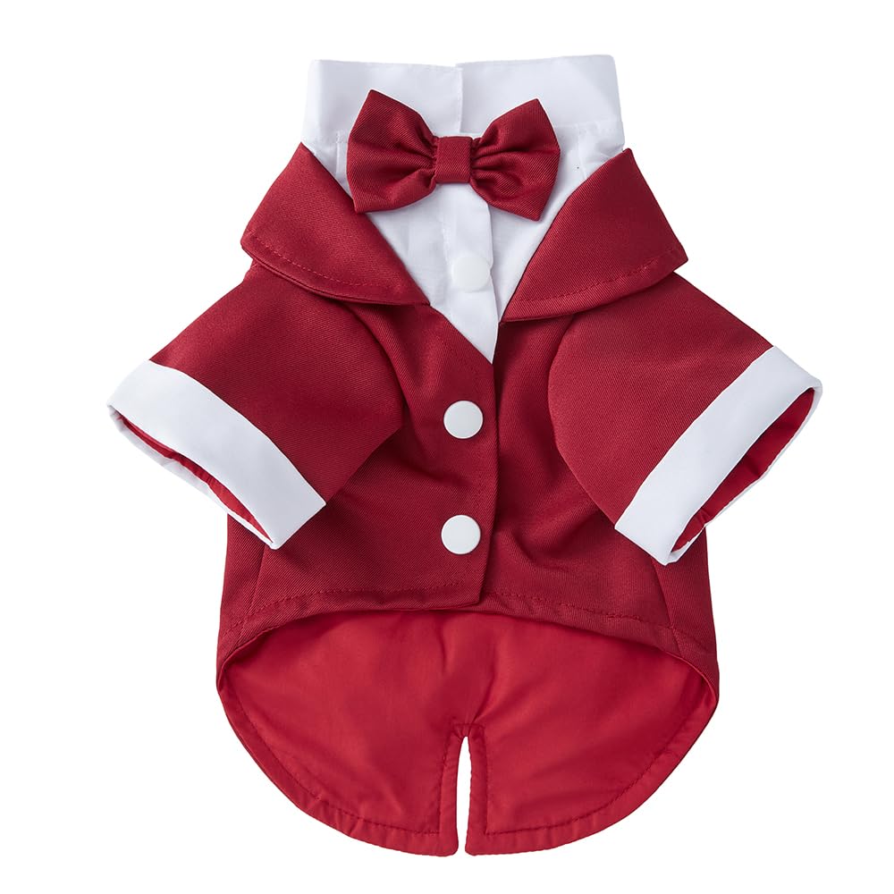 Tenue formelle de vacances pour chiot avec style smoking rouge vin M