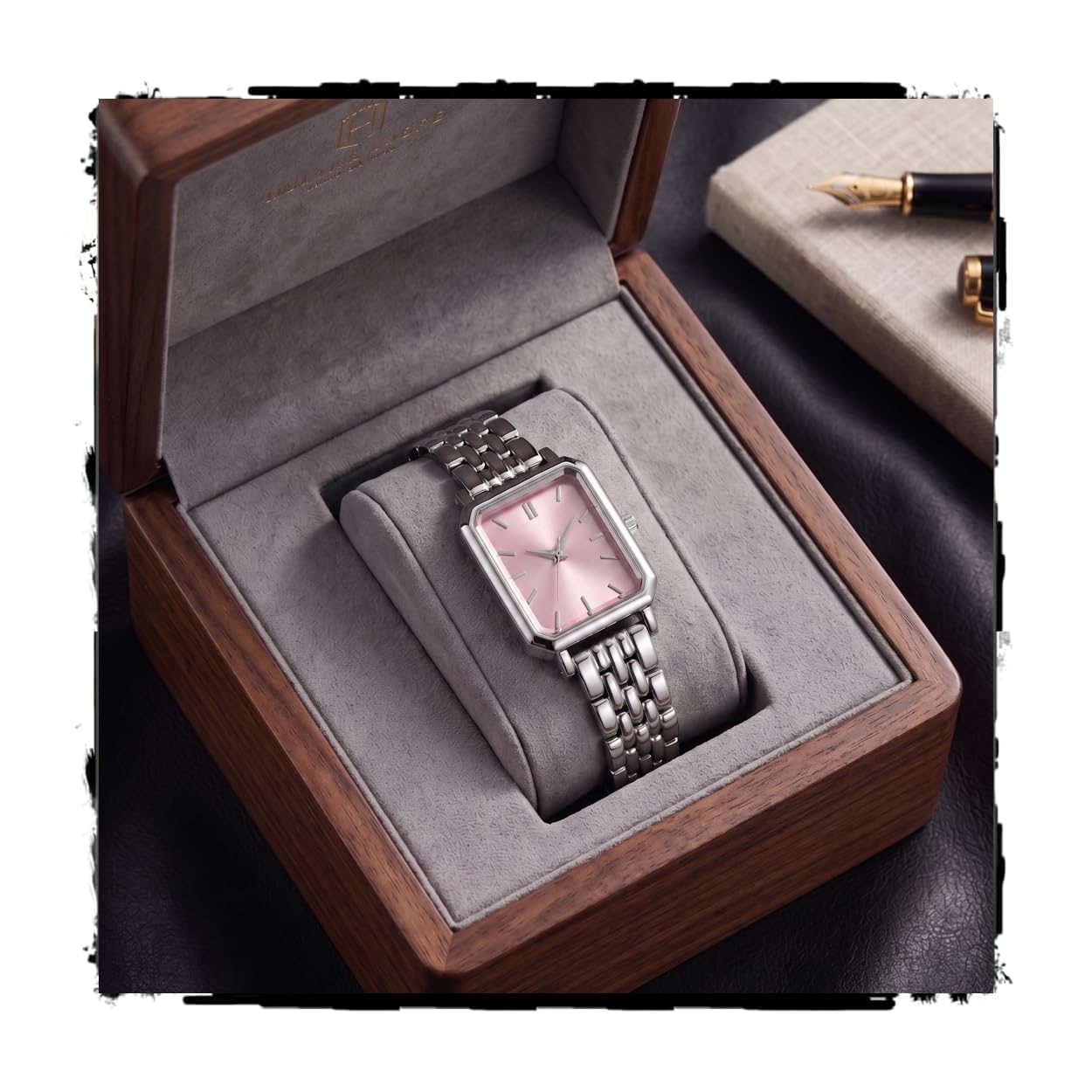 Elegant Rectangular Luxury Ladies Silver Analog Metal Solid Link Strap Watch for Woman -WCH207-image-5