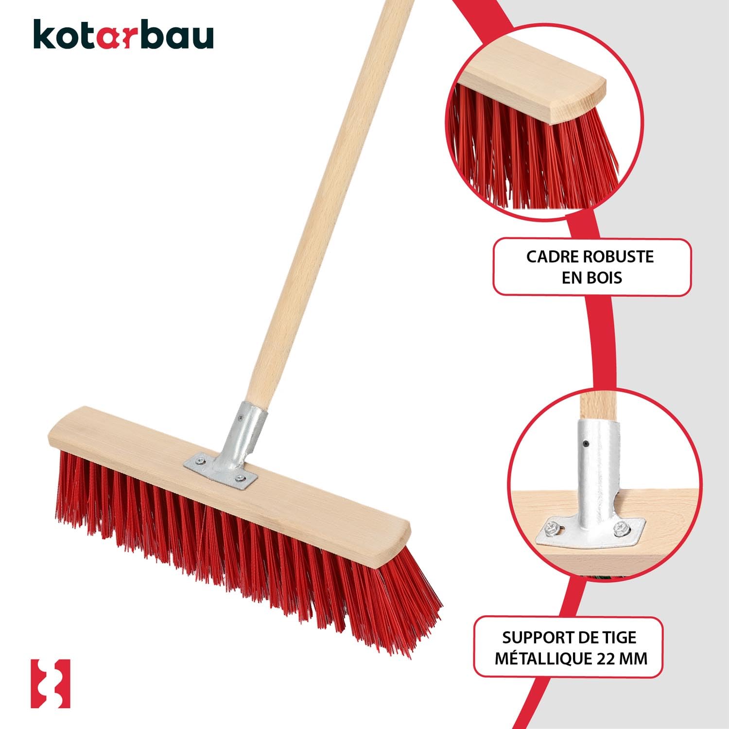 KOTARBAU® Balai Brosse 43 cm Balai Exterieur Terrasse Brosse de Voirie avec Manche Bois PVC Poils Durs