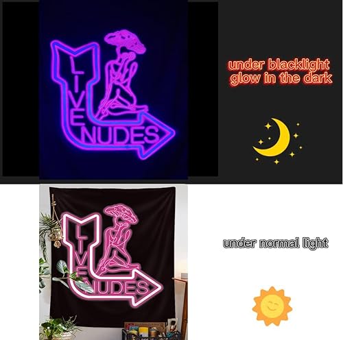 Miniatura 2 de Tapiz con luz de neón para colgar en la pared, tapiz de hongos con luz negra, reactivo a los rayos UV, tapiz sexy, tapiz vertical rosa neón para