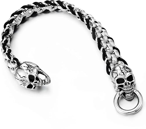COOLSTEELANDBEYOND Pulsera gótica de acero inoxidable con cierre de anillo de resorte para hombre
