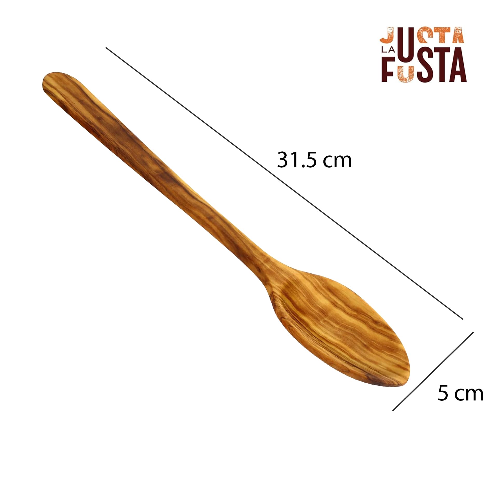 Justa La Fusta | Cuchara Madera Cocina | Utensilios, De Olivo, Fabricada Artesanalmente en España, (31,5 x 5 cm) | Resistente