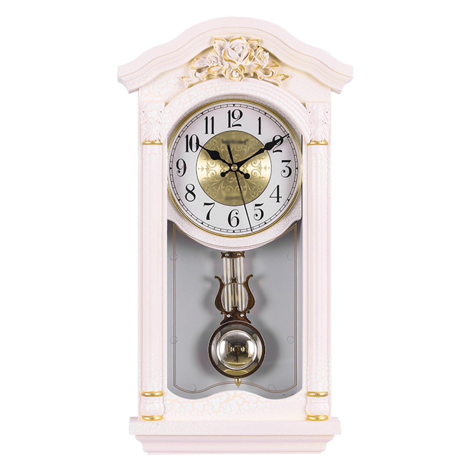 GHKryD wall clock, Silent Traditional Clock with Swinging Pendulum Chiming Wall, Retro Grandfather(White)