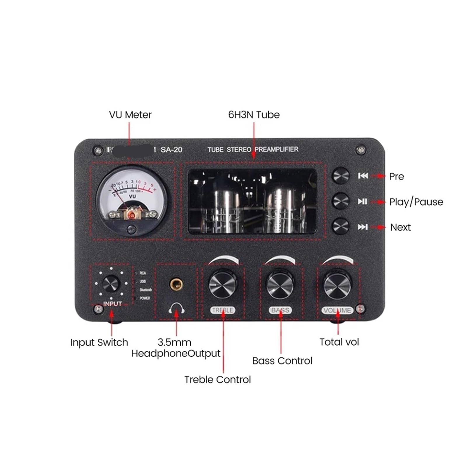 SA-20 Tube preamplifier Fever HiFi high Power 6H3N Tube preamplifier Stereo USB Disk Lossless decoding