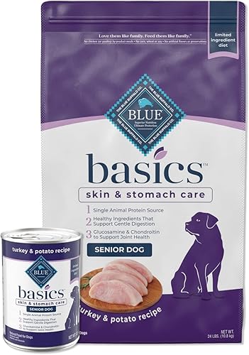 Blue Buffalo Basics - Dieta de ingredientes limitados, paquete de alimentos naturales para perros mayores, comida seca para perros y comida húmeda