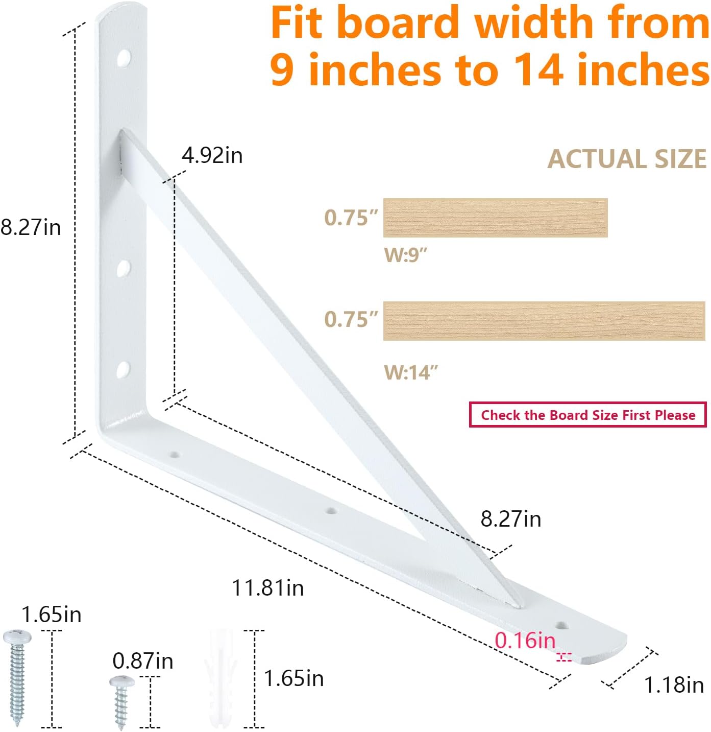 Heavy Duty Shelf Brackets 12 x 8 inches, Metal Shelves Supports, Load Capacity: 600 lb, 90 Degree Wall Mounted Angle L Floating Shelf Bracket with Screws,White 6 Pack HOME MASTER HARDWARE