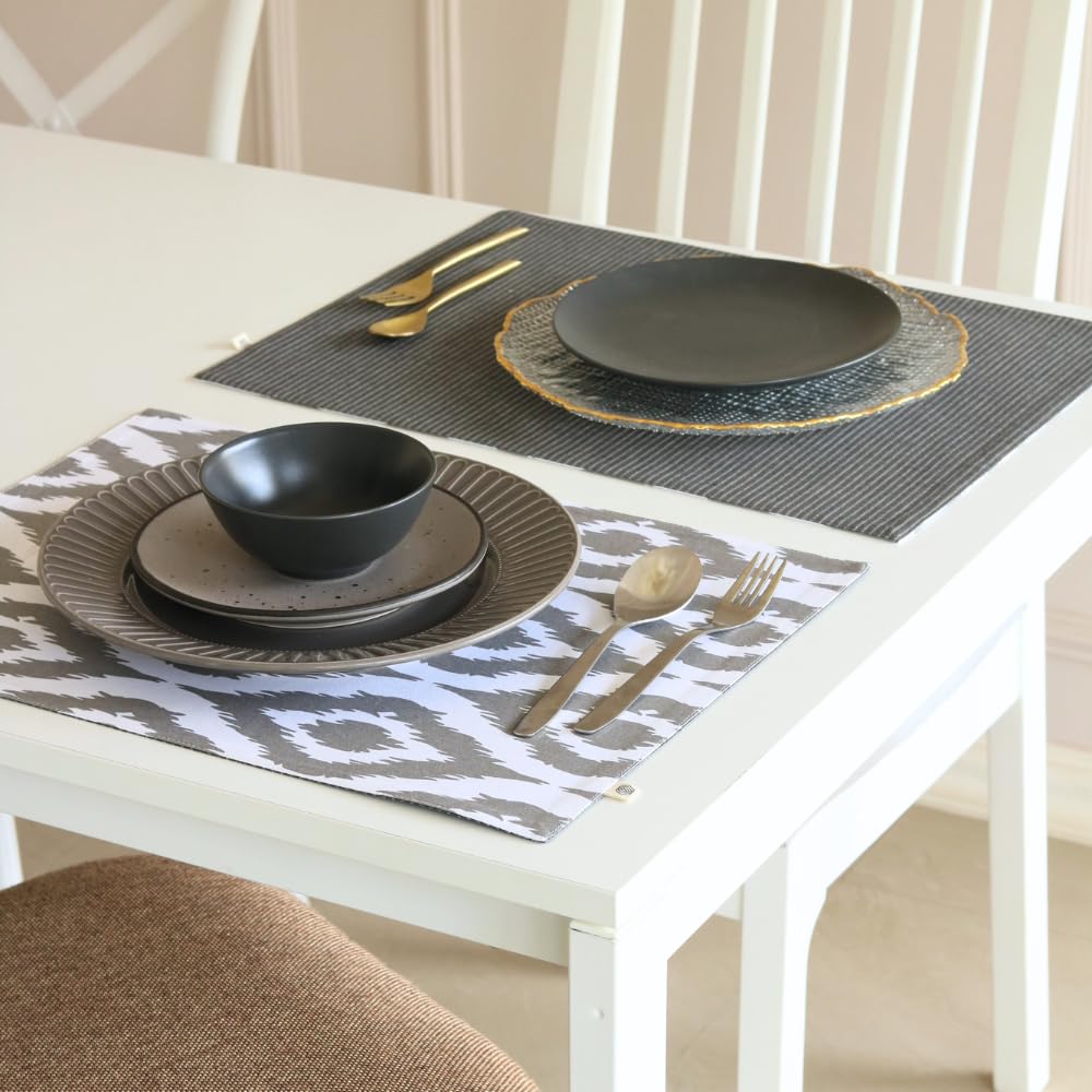 THE YARD HOUSE Placemats - Reversible & Wipeable Cotton in Ikat Grey & Dark Slate, (Set of 6). Easy-Clean, Dual-Sided Prints, and Machine Washable Table mats (B09FFM7BGY) Amazon Price History, Amazon Price Tracker