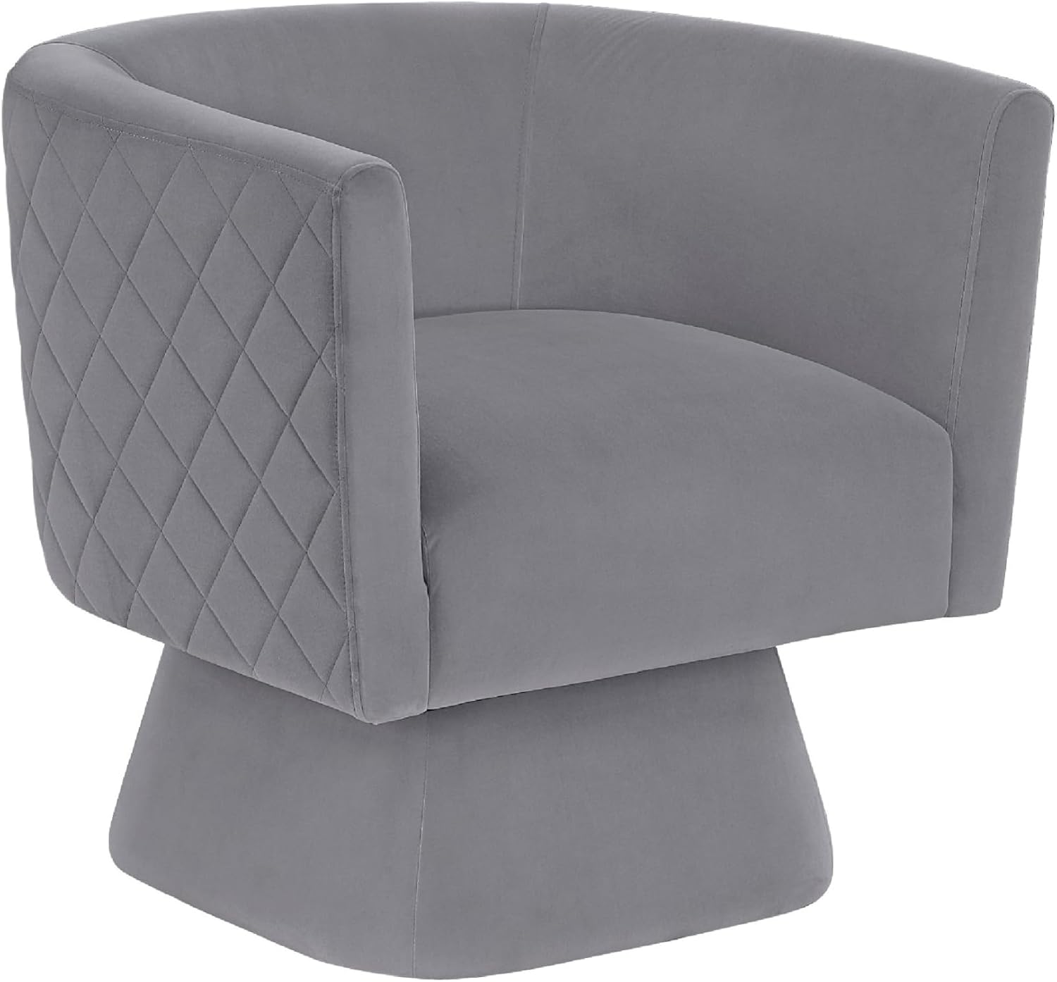Benzara CABE Swivel Accent Armchair, Diamond Stitch Back, Modern Gray Velvet