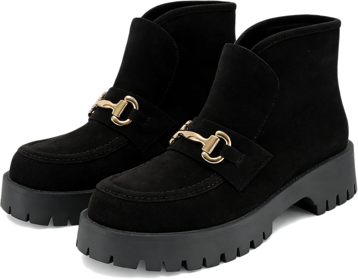 SOVANYOU Women's Platform Ankle Boots Round Toe Chunky Heel Booties Slip On Comfortable Short Boots for Fall Winter