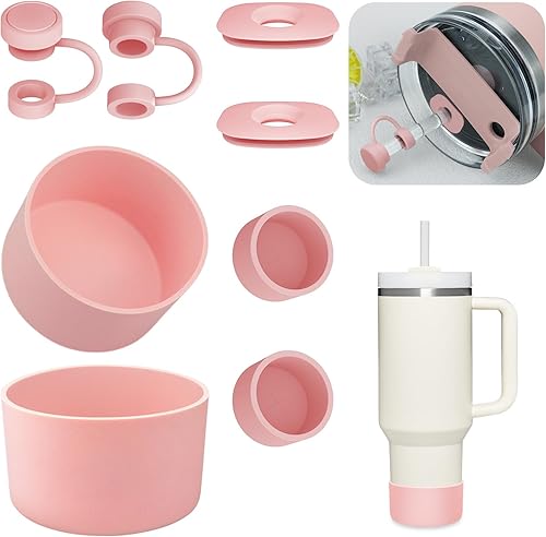 Juego de 8 accesorios para vasos Stanley Cup H1.0, incluye 2 tapas de popote para popote de 0.354-0.394 in, 4 protectores de silicona a prueba de