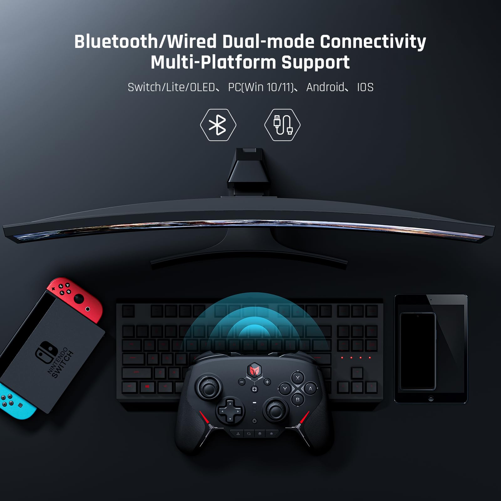 BIGBIGWON Switch Pro Controller Controller meccanico wireless per il gioco, pulsante personalizzato, giroscopio a 6 assi, Dual Shock, Macro, Turbo, Gamepad Bluetooth per Windows 10/Android/iOS/PC