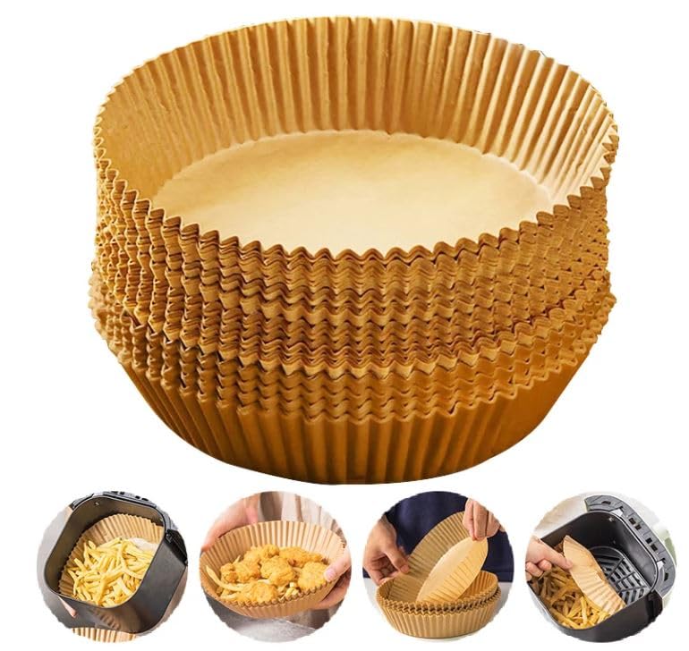 100 Pcs Carta Forno Per Friggitrice Ad Aria, 20 Cm Quadrate, BPA Free, Antiolio E Termoresistente, Carta Per Friggitrice Ad Aria Per Forni A Microonde Da 5-7 Litri