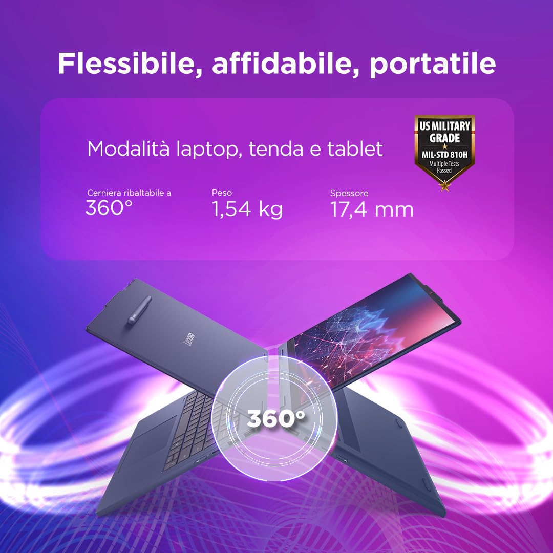 Lenovo IdeaPad 5 2in1 Notebook Display 14" Touch IPS, Intel Core Ultra 5 322, RAM 16GB, 512GB SSD, Digital Pen inclusa, Windows 11, Tastiera italiana QWERTY,Chassis in alluminio-Caricatore non incluso