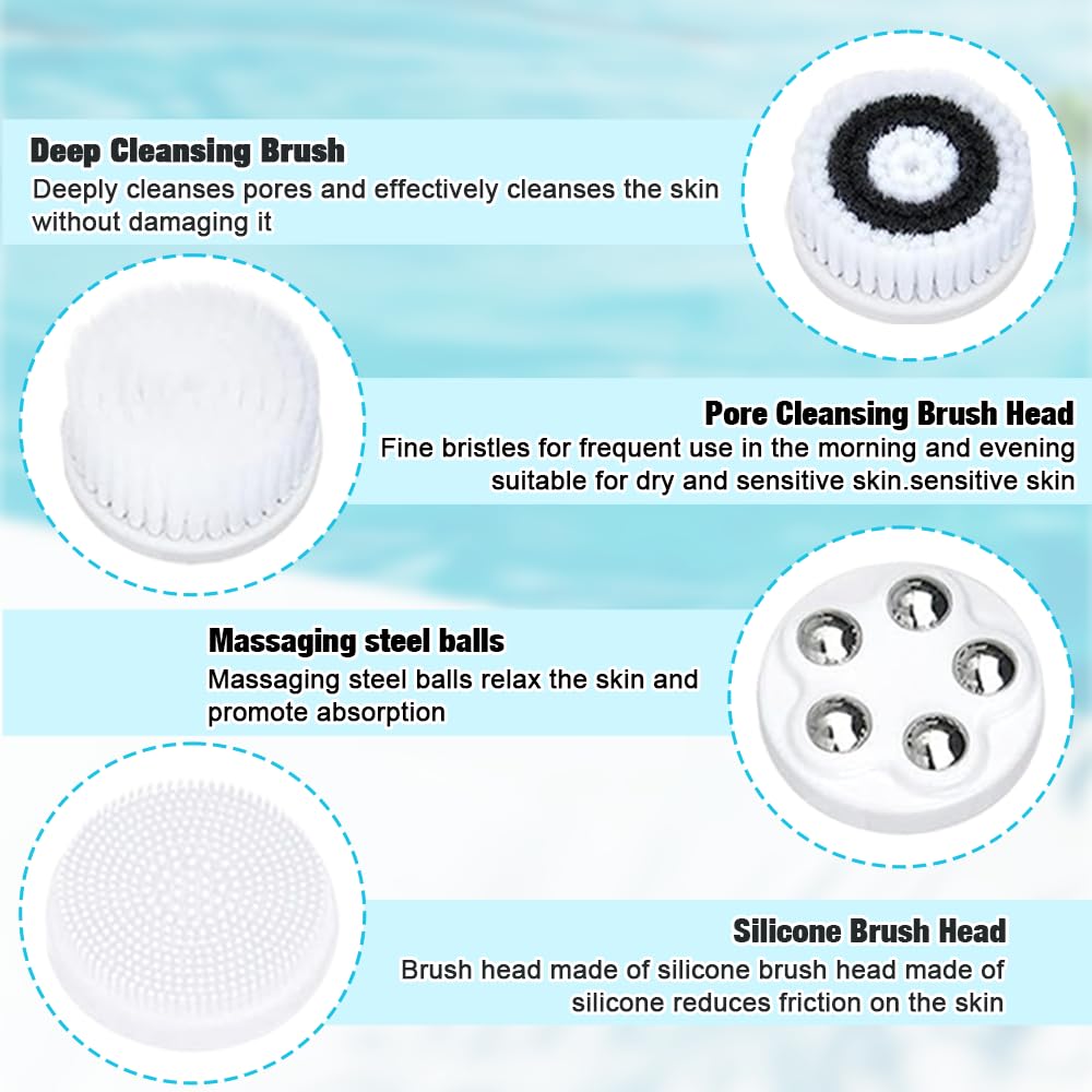 Brosse Nettoyante Visage Électrique, Rechargeable Brosse Visage Rotative avec 4 TêTes de Rechange Étanche Brosse de Nettoyage du Visage pour Nettoyage, Exfoliant et Massage du Visage