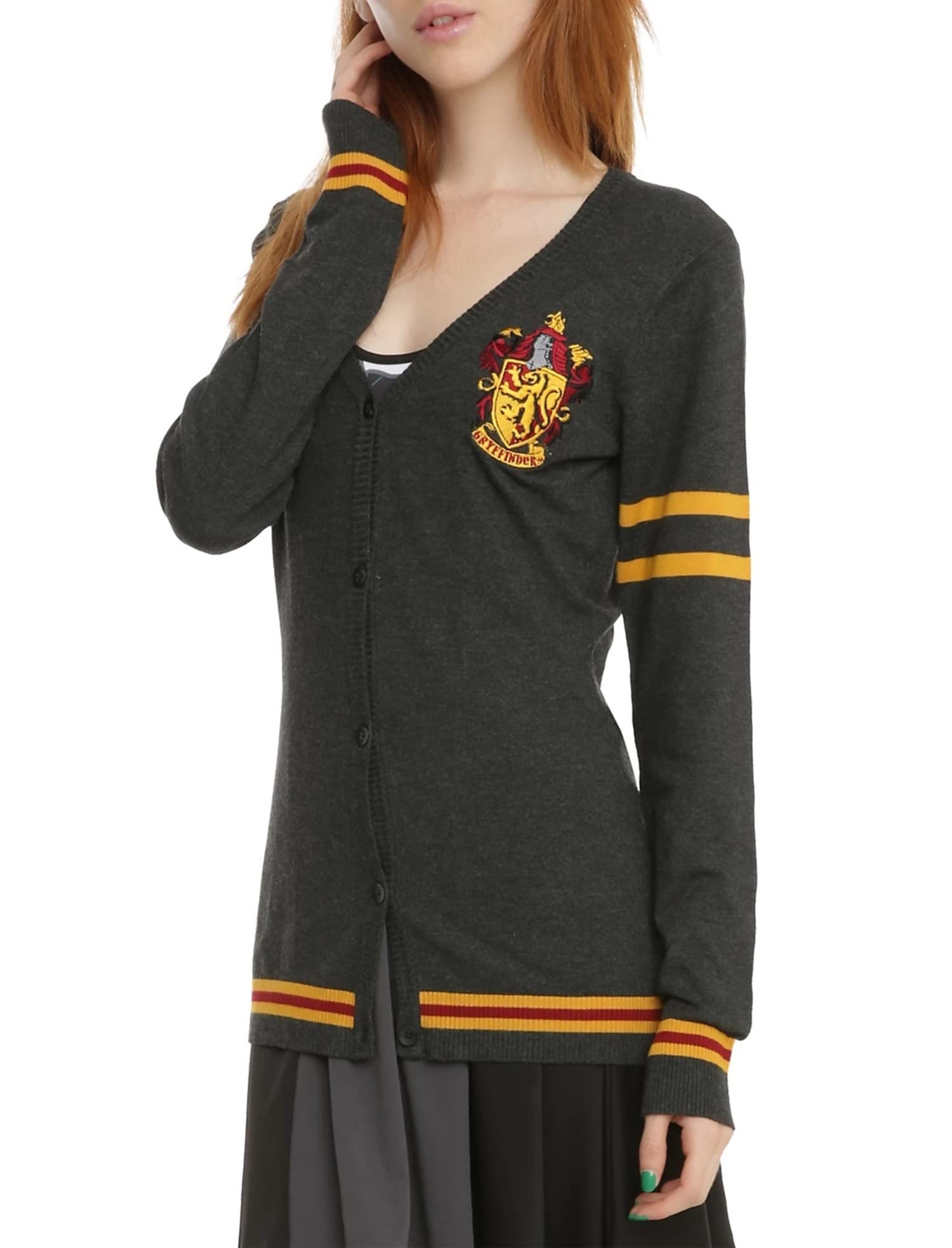 Harry Potter Womens' Slytherin House Crest Open Front Cardigan Juniors Knit Sweater