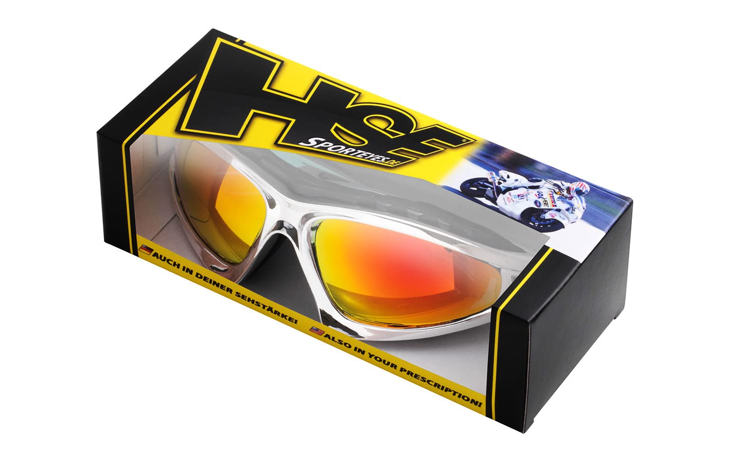 HSE SportEyes® | beschlagfrei, winddicht, HLT® Kunststoff-Sicherheitsglas nach DIN EN 166 | Sportbrille, Radbrille, Sonnenbrille | Brille: 2050 (rot verspiegelt - Chrom)