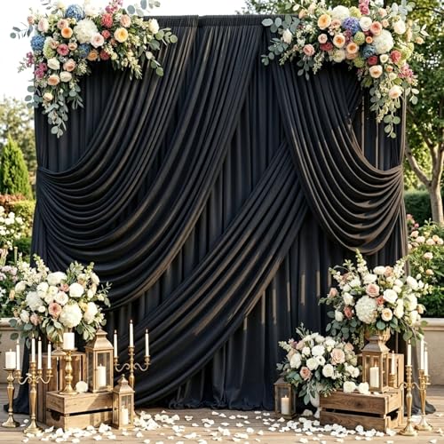 10ftx10ft Black Backdrop Curtains for Weddings Parties Wrinkle Free 2 Panels Silky Polyester Photo Backdrop Drapes Back Drop Cloth Drapery for Birthday MothersDay Photography Background