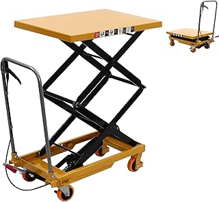 Yellulu Hydraulic Table Cart, 330lbs Capacity Cart Lift Table Cart, Manual Scissor Lift Table, Elevating Hydraulic Cart - with 4 Wheels and Foot Pump - 49