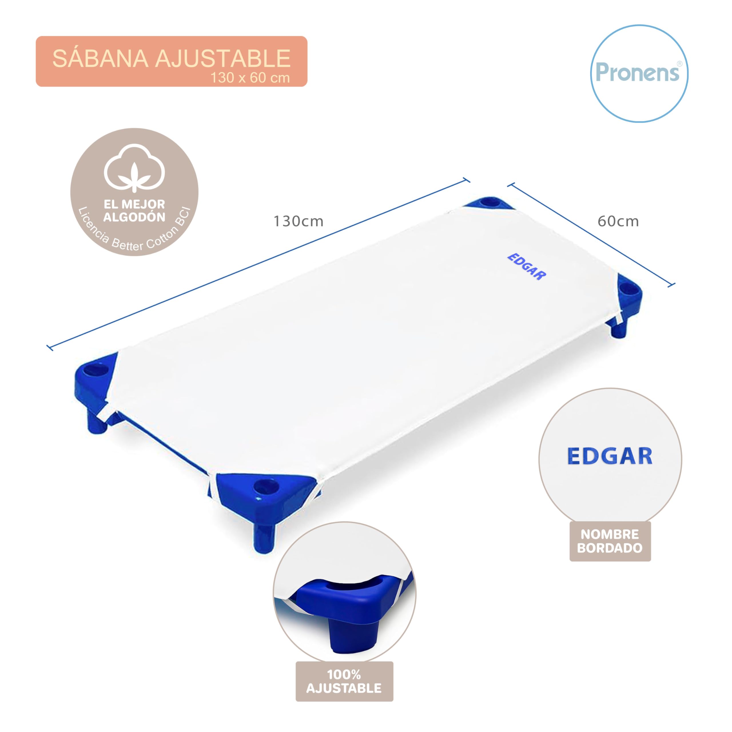 Sábana Bajera Ajustable para Hamaca guardería 130x60 cm – Máxima higiene y Confort Infantil – Fácil colocación con Gomas elásticas – Tejido Suave y Resistente – Nombre Bordado Personalizable