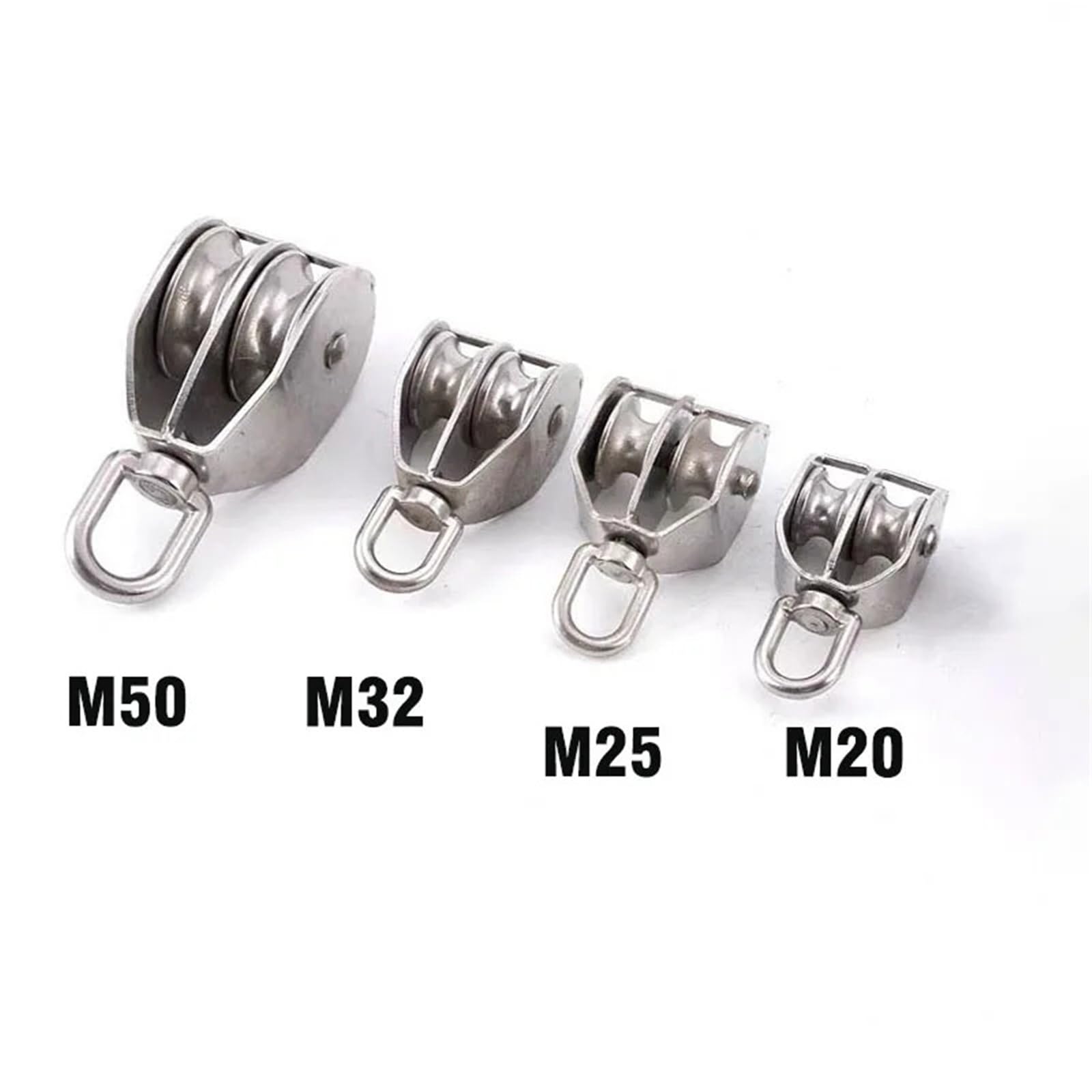 Poleas 1 Uds bloque de polea doble M20 M25 M32 M50304 rueda elevación acero inoxidable cuerda alambre giratoria for colgar(M50)