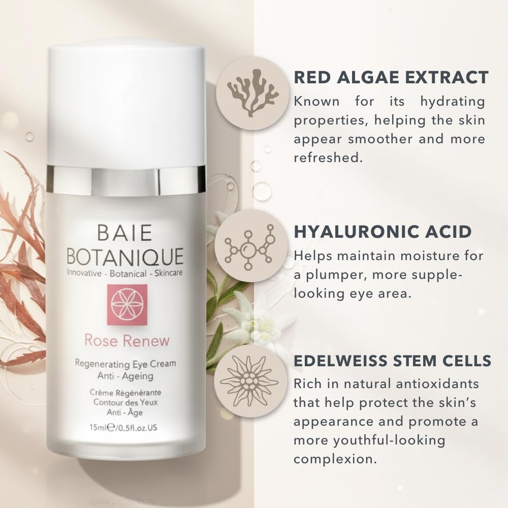 Baie Botanique Professionale Crema Occhi Rigenerante 15ml - Acido Ialuronico, Cellule Staminali Edelweiss - Pluripremiato - 100% Naturale, 70% Organica