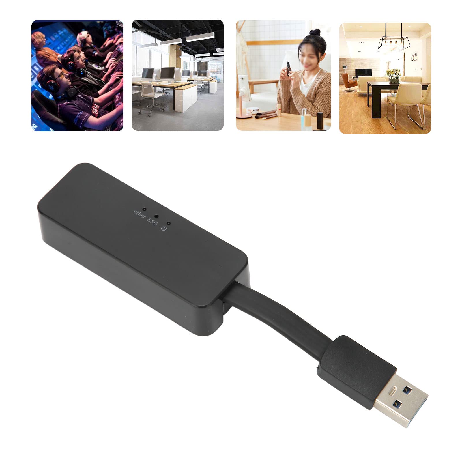 Adapter Ethernet, szybkość transmisji danych 10M/100M/1000M/2,5Gbps, wbudowany układ Rtl8156b, tryby half duplex i full duplex, USB 3.0 odpowiedni do pracy, podróży