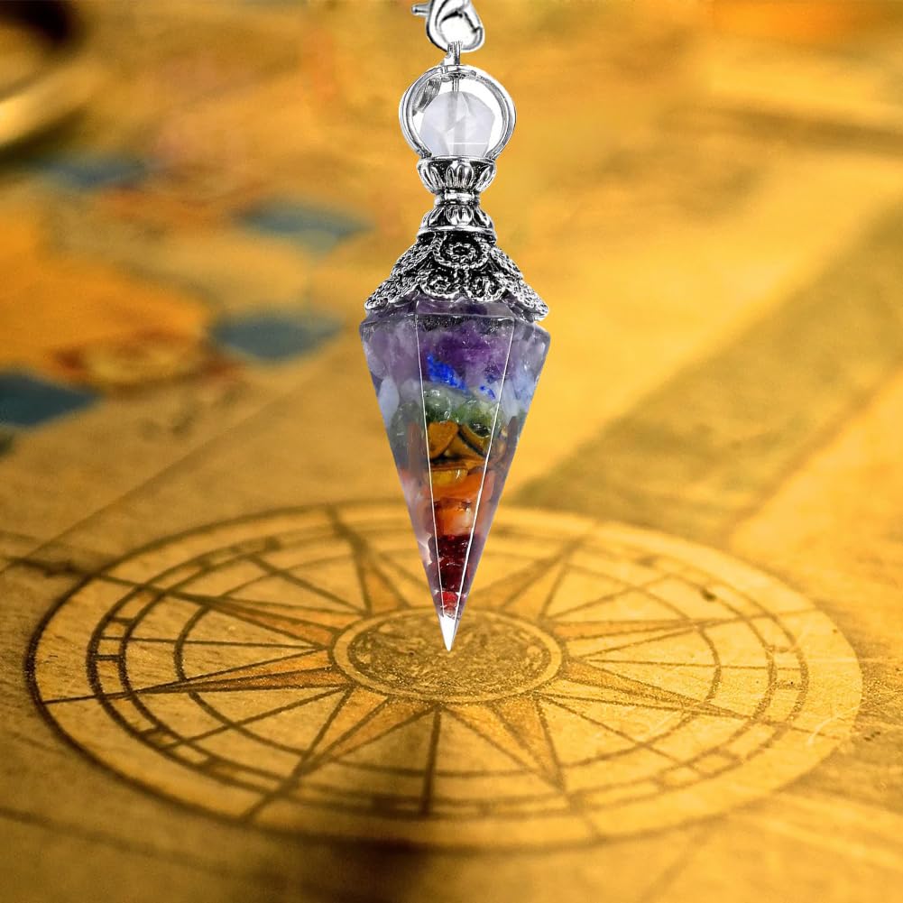 Péndulo Adivinatorio Radiestesia 7 chakras,Péndulo Adivinación de Radiestesia,Pendulo de Radiestesia,Punto Péndulo Cadena para Adivinación,Sanación Energía Espiritual