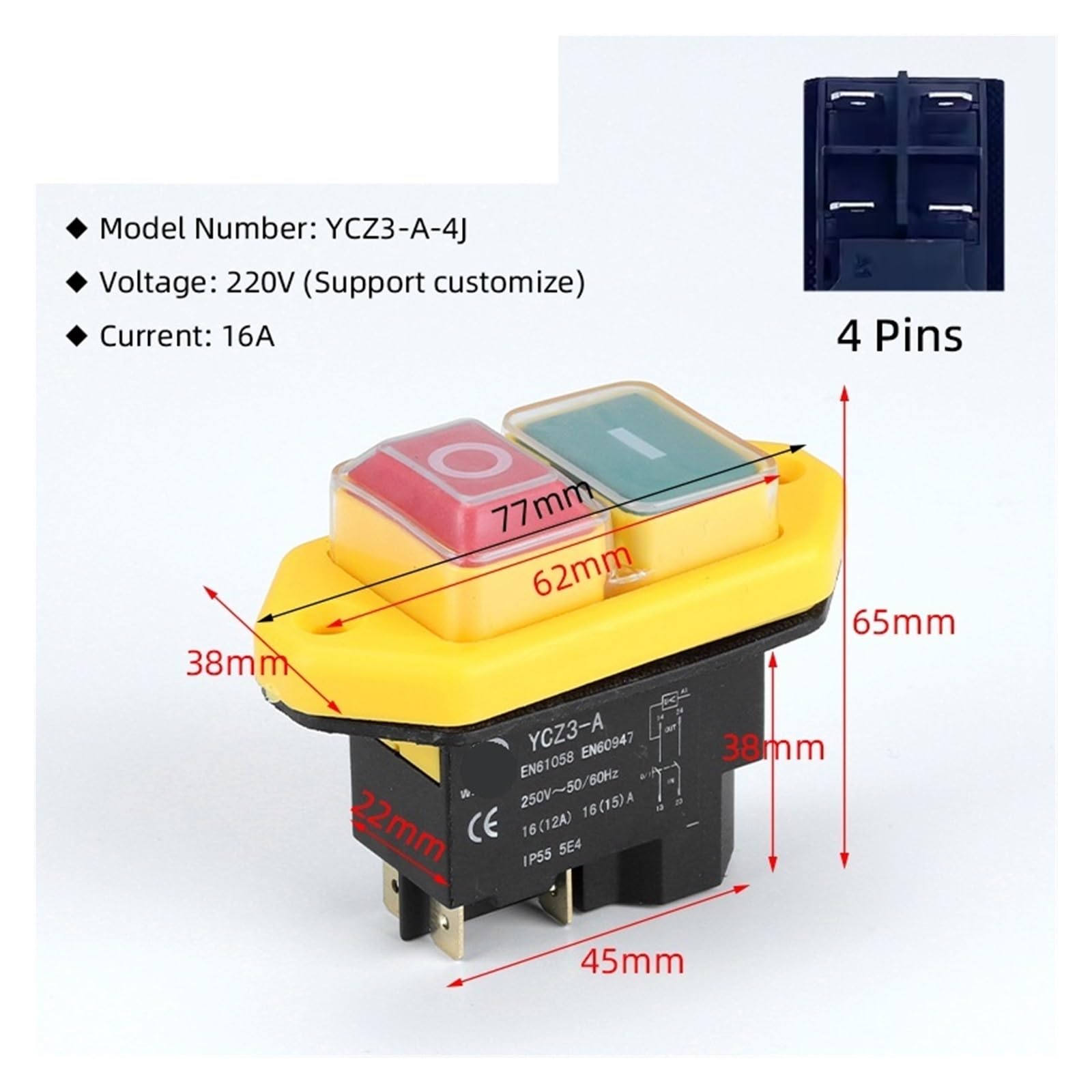 1 pulsador electromagnético con protección contra subtensión y arranque de potencia KLD 220 V(YCZ3-A-4J 16A)