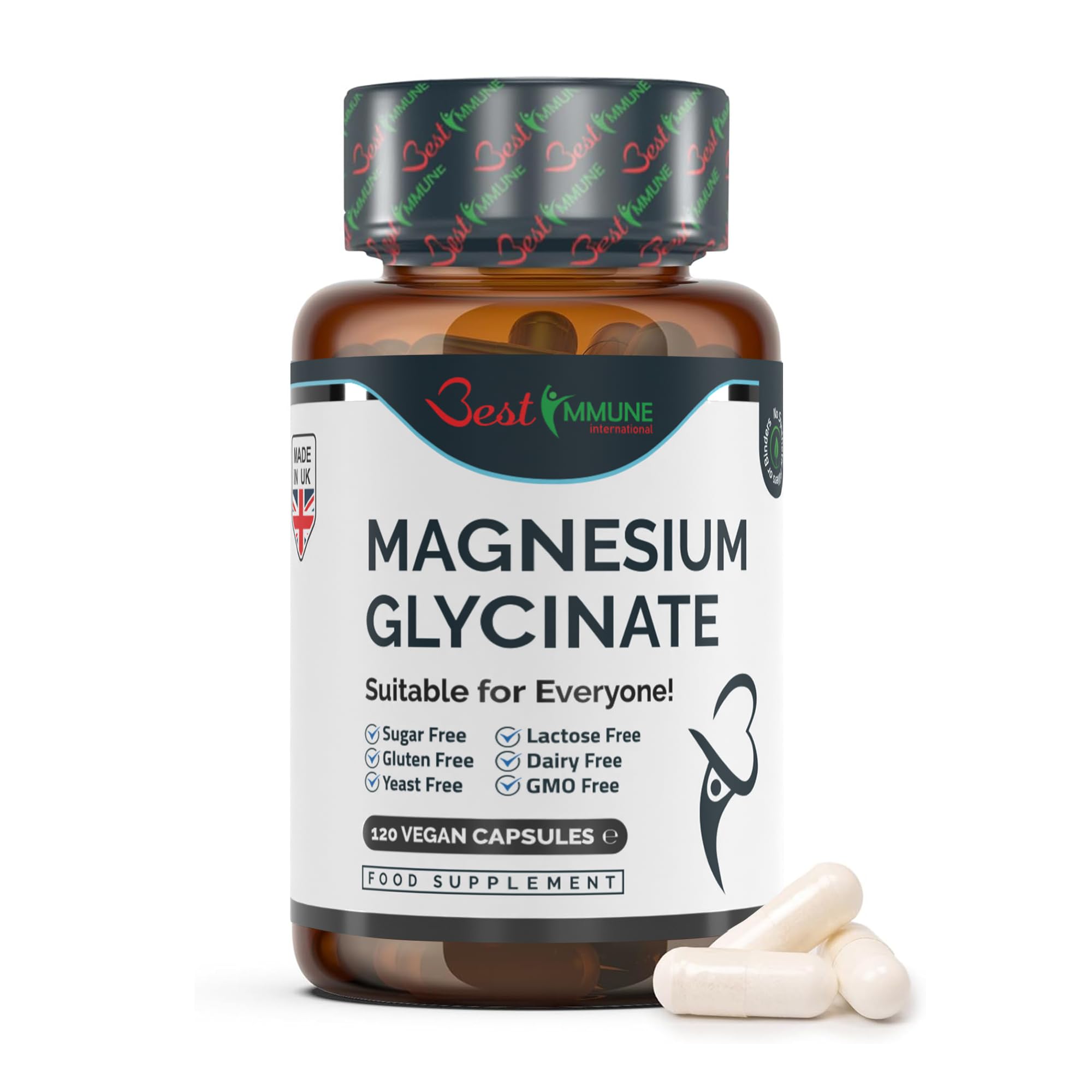 Best Immune, Magnesium Glycinate 1000mg per Serving - High Strength Magnesium Supplement for Absorption Bioavailability - Ideal for Energy Wellness, 120 Vegan Capsules