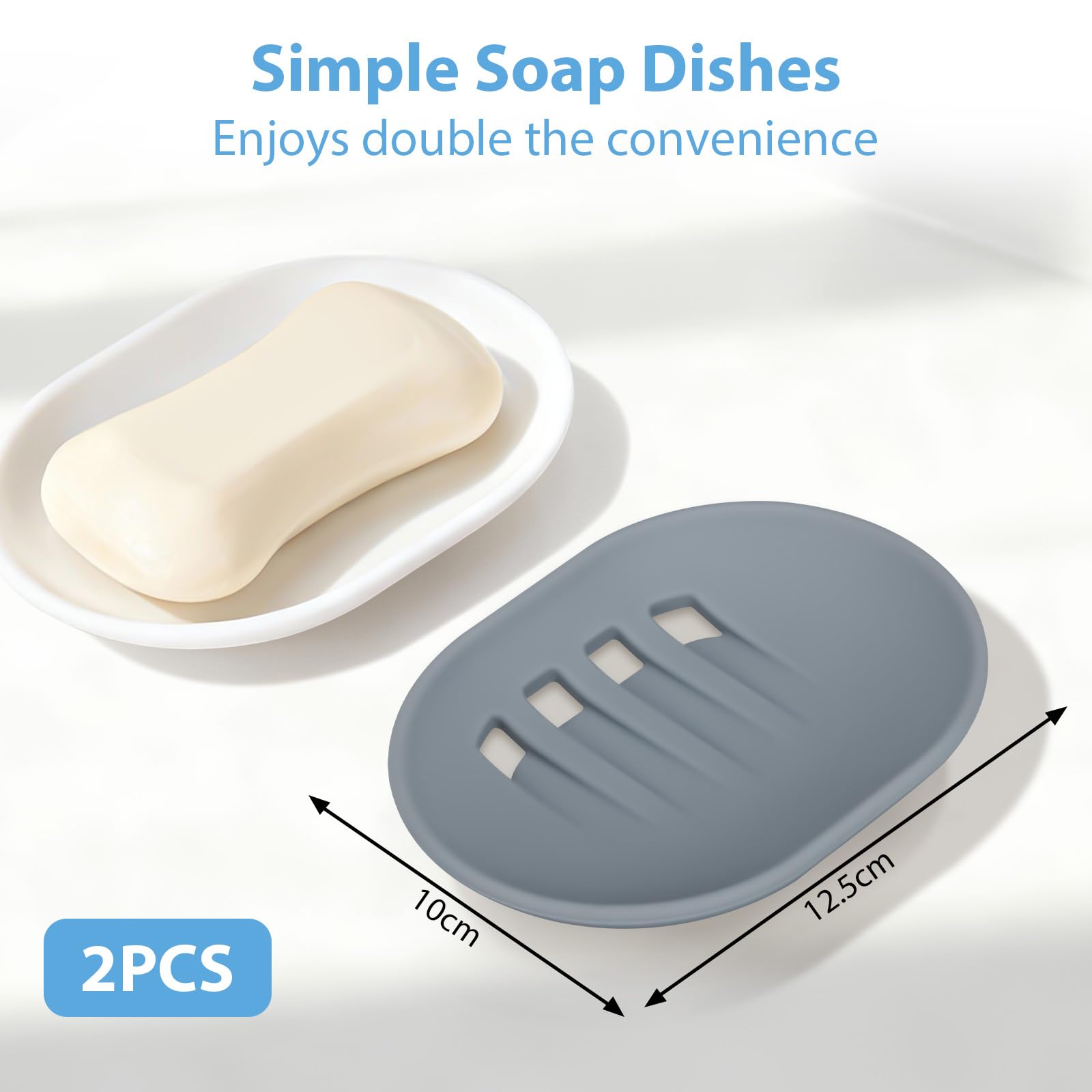Porta Saponetta in Silicone, 2 Pezzi Portasapone con Drenaggio, Portasapone Bagno Antiscivolo e Flessibile, Portasaponetta da Doccia, Cucina - Grigio e Bianco - 2