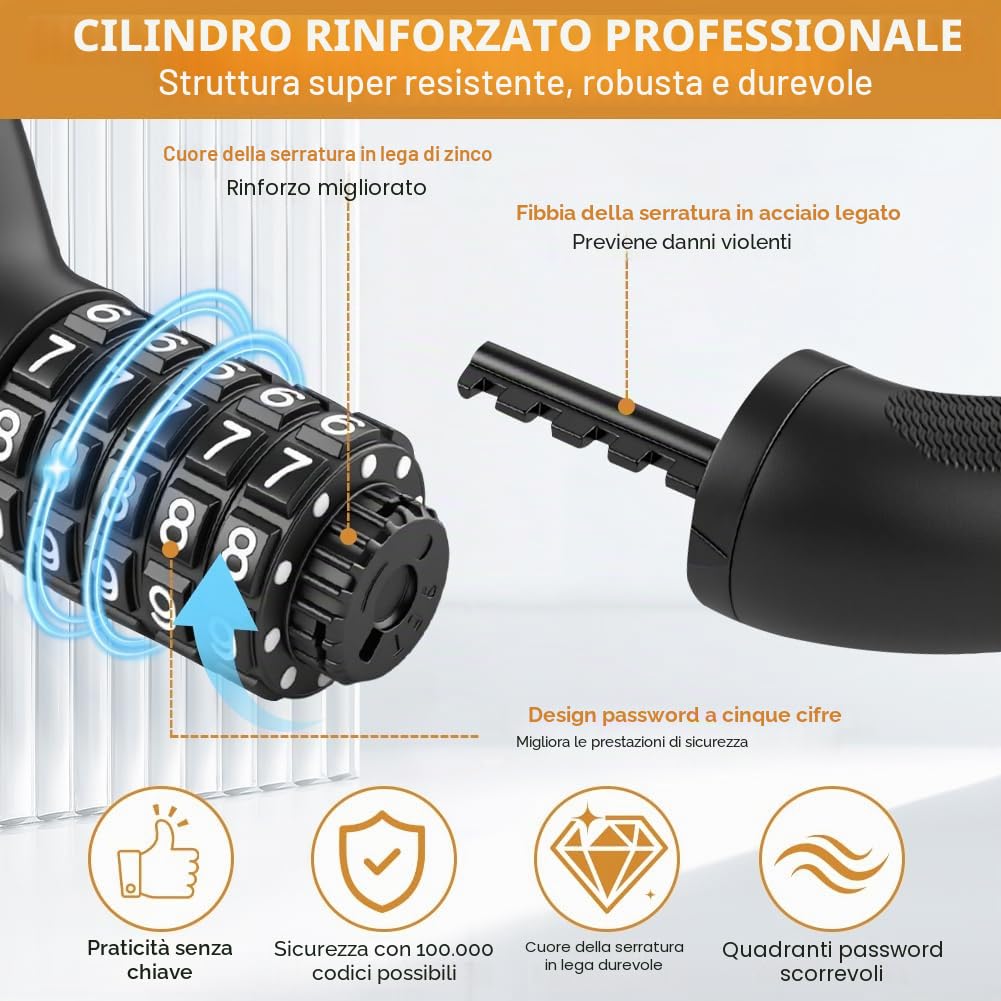 Ainiv Lucchetto Bici Catena, Antifurto a Combinazione a 5 Cifre, Lucchetto Bici Antifurto, Alta Qualità Antifurto Moto per Varie Bicicletta, Moto, E-Bike, MTB,Scooter (100cm)