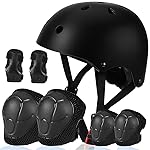 Besttravel Kids Helmet and Pads Set, Toddler Adjustable Toddler Bike Helmet Age 5 and Older Boys Girls Multi-Sports Safety (Black with Pads)