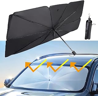 Car Windshield Sun Shade Umbrella (57in. x 31in.), Foldable Car Umbrella Sunshade Cover UV Block Car Front Window (Heat Insulation Protection) for Auto Windshield Covers Trucks Cars