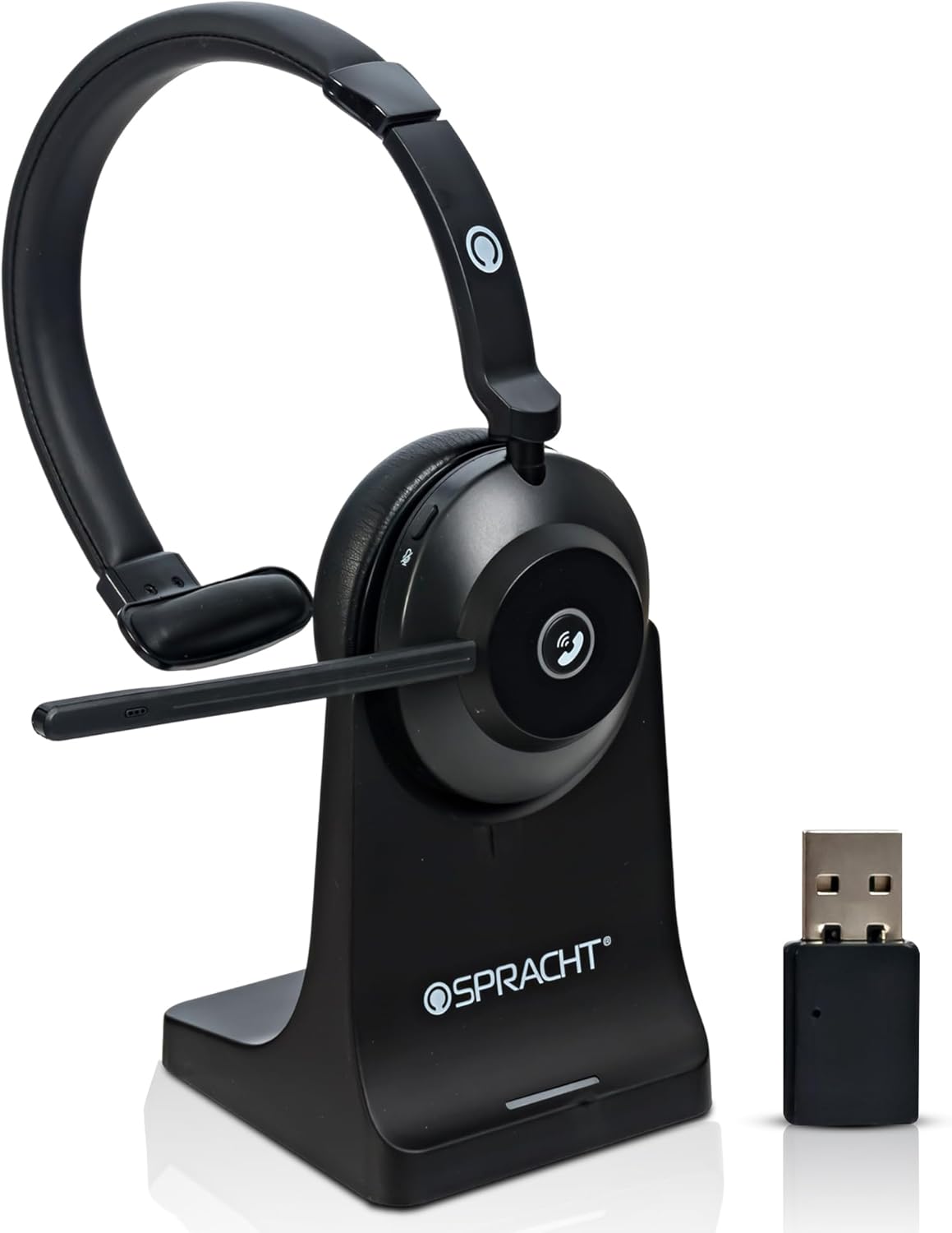 Spracht Blues Combo BT/USB Wireless Headphones for Working Professionals, Comfortable PC Headset, 40 Hour Battery Life, USB and Bluetooth Headset with Noise Cancelling Microphone for Work (Single Ear)