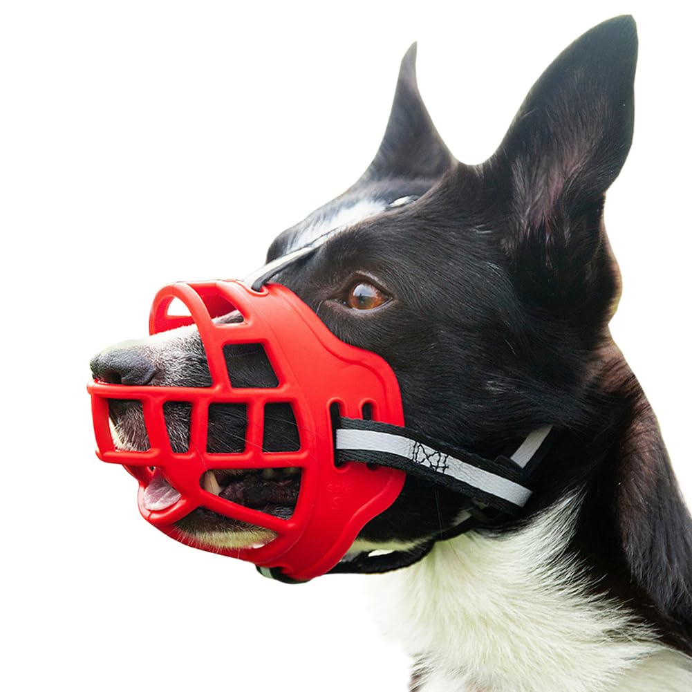 NALEINING Dog Muzzle, Anti-chewing and Anti-barking, Adjustable, Professional Dog Muzzle Fits Dogs of Many Ages (NO.2,Red)