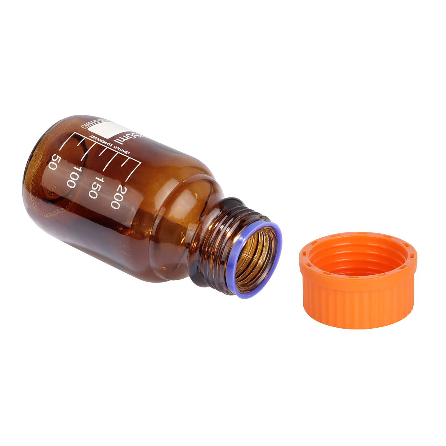 Moonetto Paquete de 10 botellas de vidrio de borosilicato ámbar graduadas de 250 ml de reactivo de laboratorio/botella de almacenamiento con tapón de rosca naranja GL45