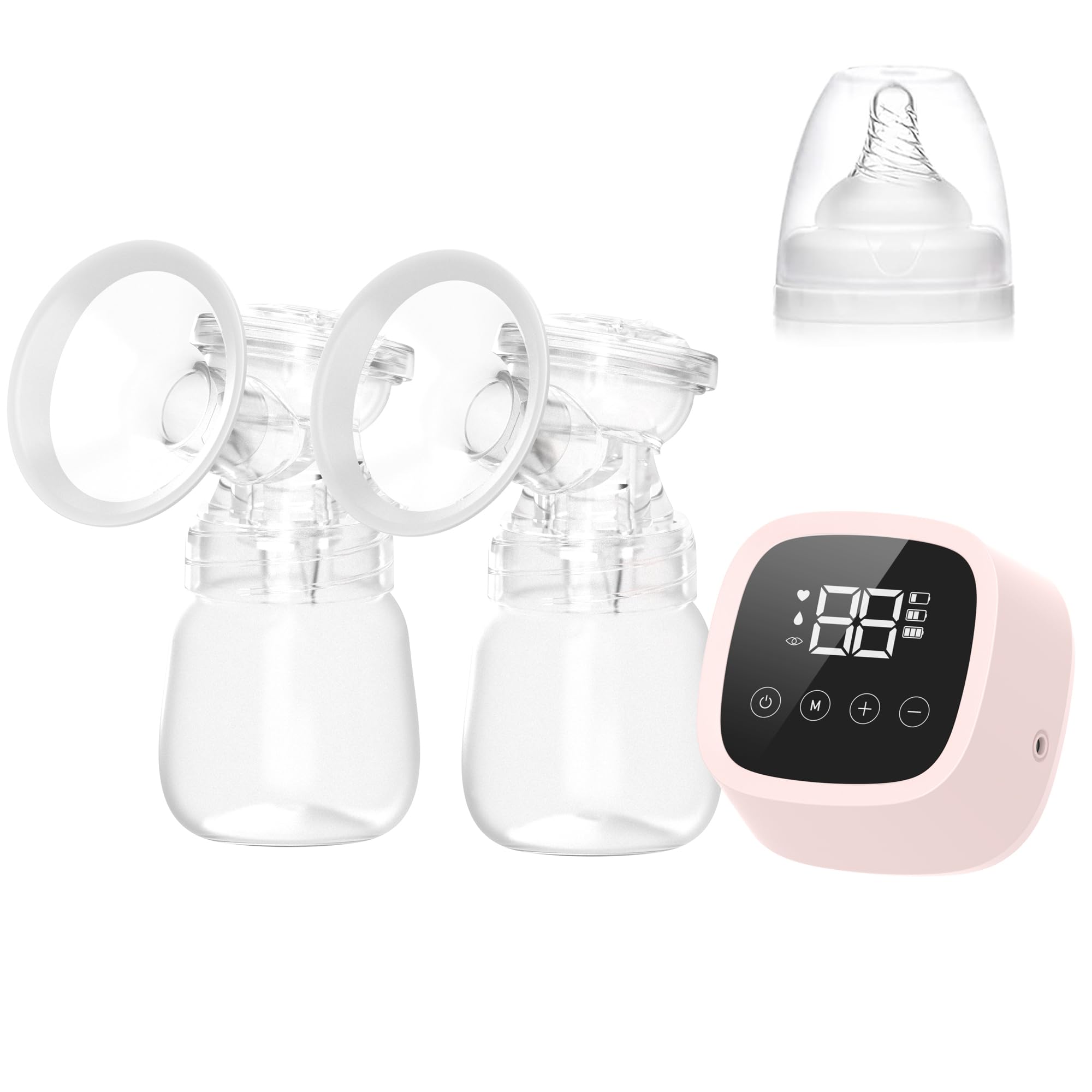 Electric Breast Pump,Electric Double Breast Pump,Portable Anti-backflow,3 Modes & 27 Levels,180ml Feeding Bottle Suitable for Home and Travel,22mm (Pink)
