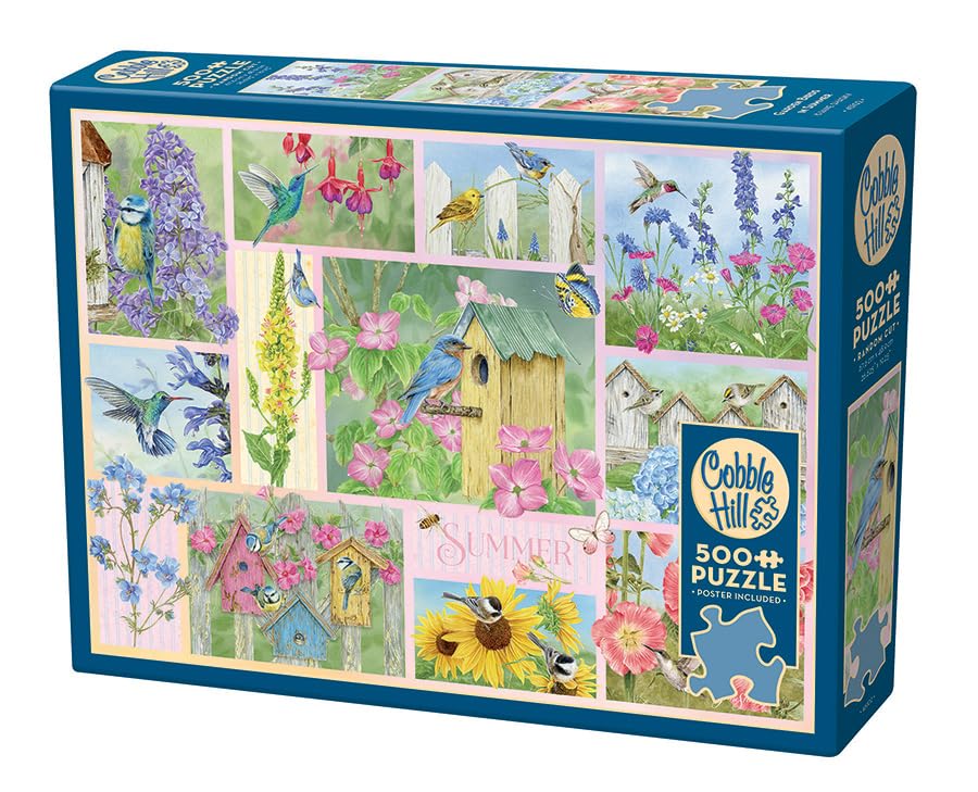 Cobble Hill 500 Piece Puzzle -Garden Birds in Summer, Sample Poster Included, Vibrant Colors, Green, Blue, Earthy Tones