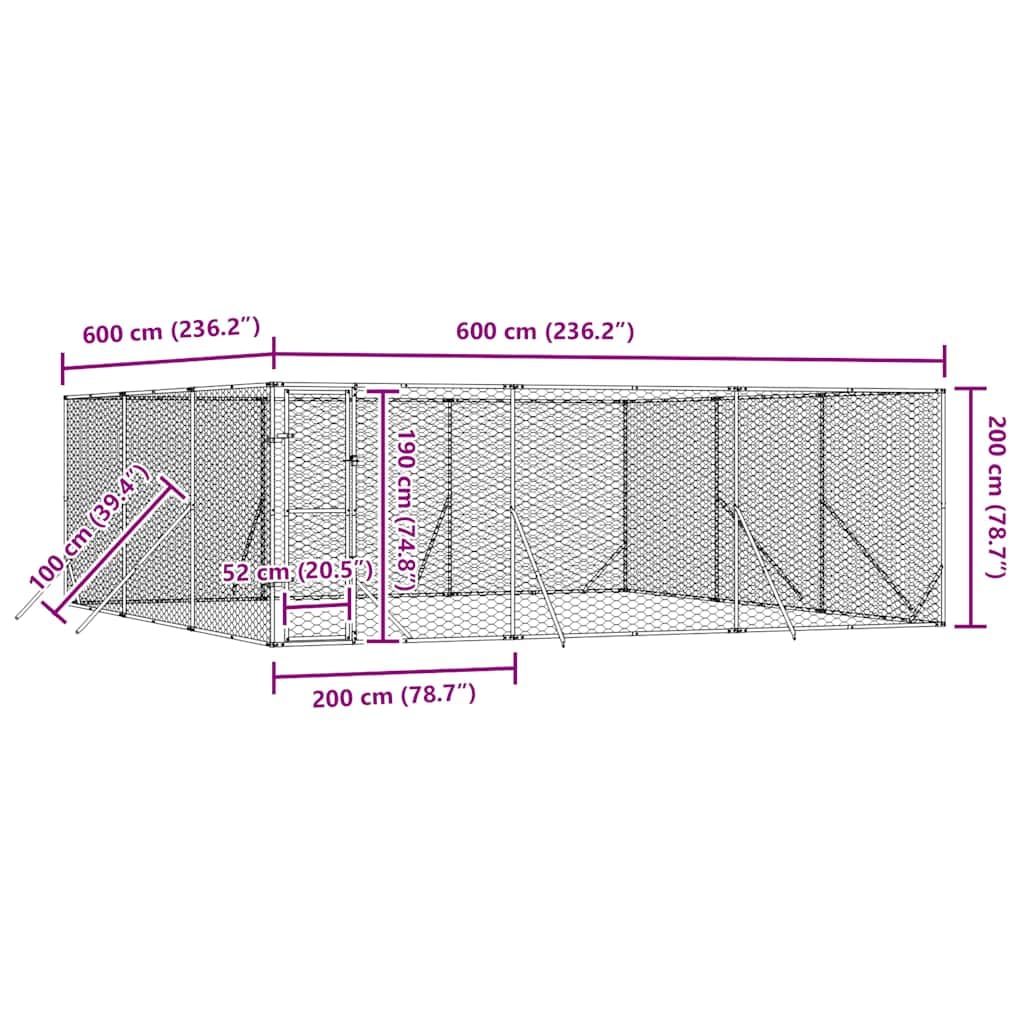 Perrera para perros de acero galvanizado para exteriores, 6 x 6 x 2 m, con puerta con cierre, recinto de metal estable para perros, cachorros, animales pequeños, salida segura y protección