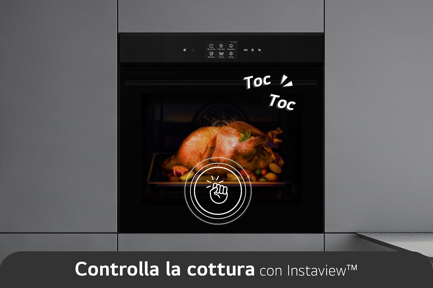 LG InstaView WSED7667M Forno da Incasso 100% Vapore, classe A++, 76L, 250°C, Display Touch 4,3", Air Fry, Sous Vide, Pizza, EasyClean, Wi-Fi, Cerniere Ammortizzate, Sonda Temperatura, Nero