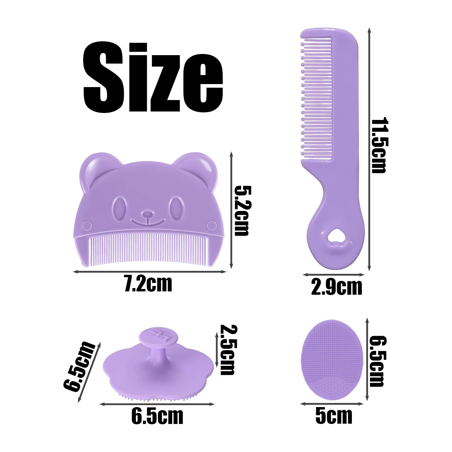 Ensemble De 4 Peignes Violets, Peigne À Dents Portatif À Tête Ronde, Brosse À Shampoing Doux Pour Bébé, Brosse De Douche De Bébé En Silicone, Adaptée Aux Nouveau-Nés.