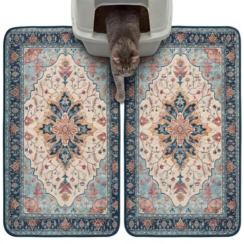Hompet Cat Litter Mat 2 Pack 18x28 Machine Washable Trapping Mats for Cats Super Absorbent & Urine-Proof Cat Litter Box Mat for Floor Waterproof & Non Slip Kitty Litter Rug