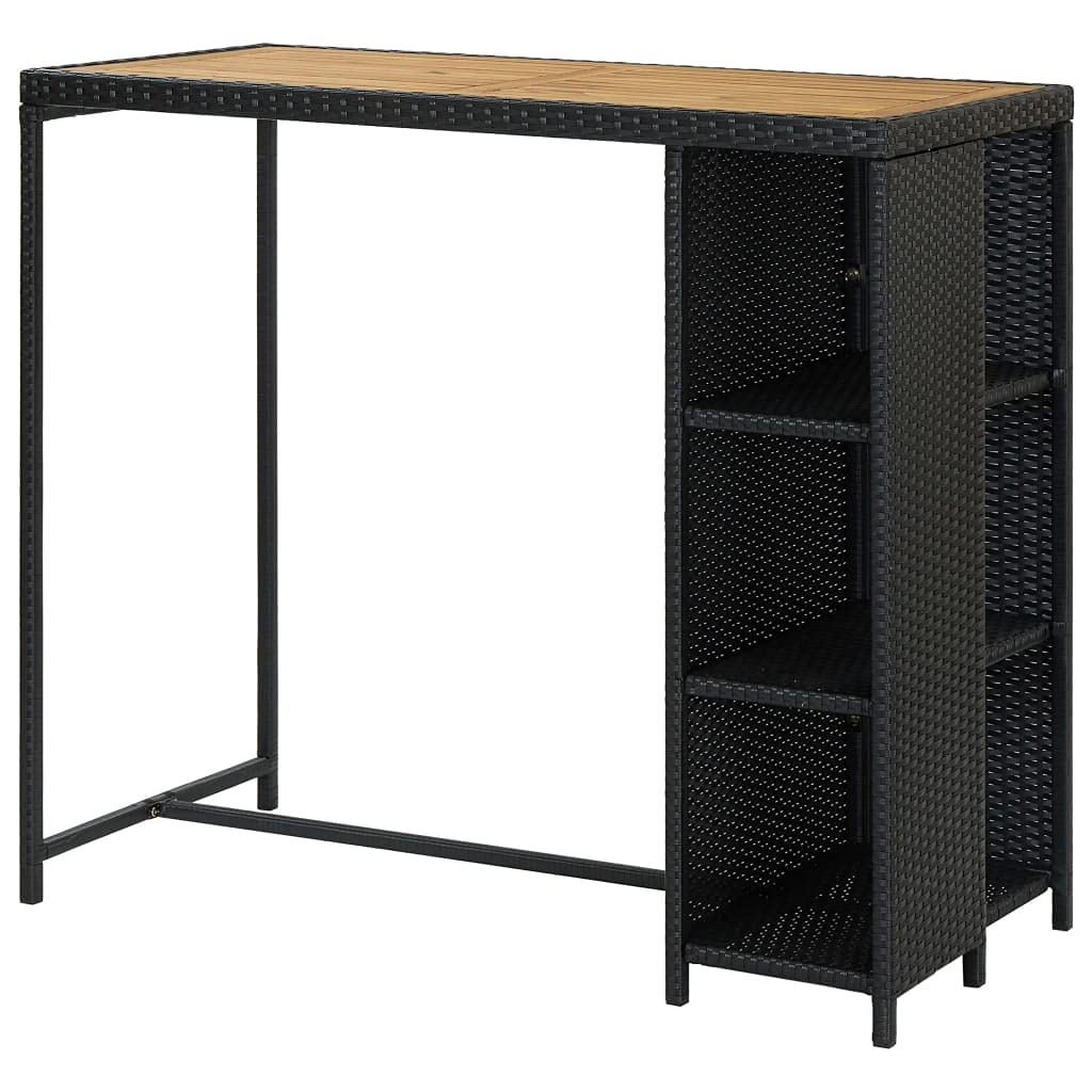 Fengshui Poly Rattan stół barowy z regałem, czarny, 120 x 60 x 110 cm