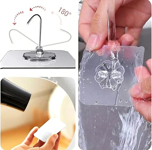 Miniatura 2 de QUALIALL Ganchos adhesivos de 33 libras para colgar en la pared o el techo, resistentes, transparentes, sin daños, sin rastro, perchas adhesivas